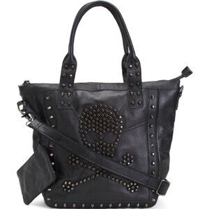 NWT AMERILEATHER Leather Skull Crossbones Tote
